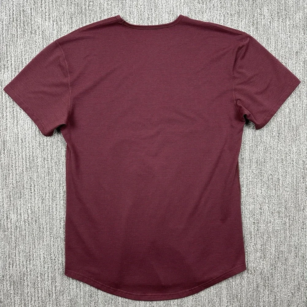 BYLT drop cut short sleeve lux crewneck Striped maroon shirt men's L performance